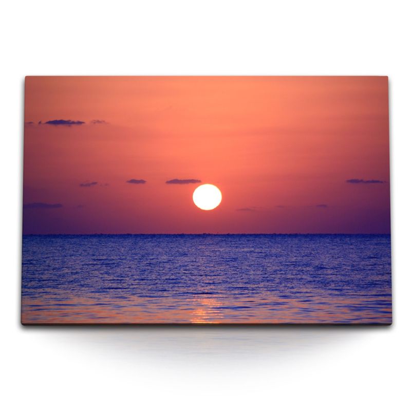 120x80cm Wandbild auf Leinwand Roter Himmel Meer Horizont Abendrot Sonnenuntergang