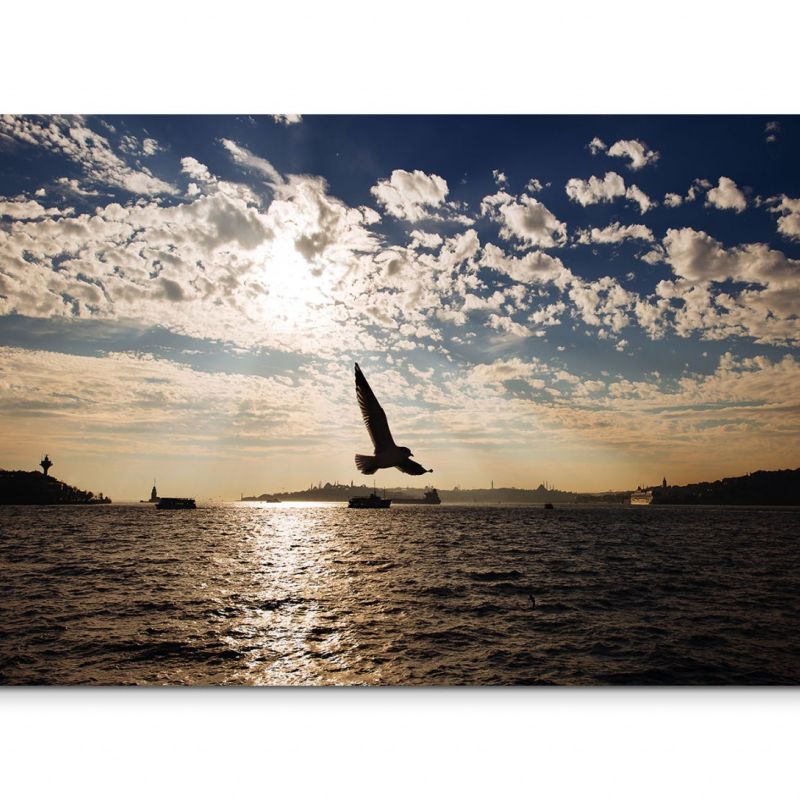 120x80cm Wandbild Istanbul Bosporus Fluss Vögel Abendsonne