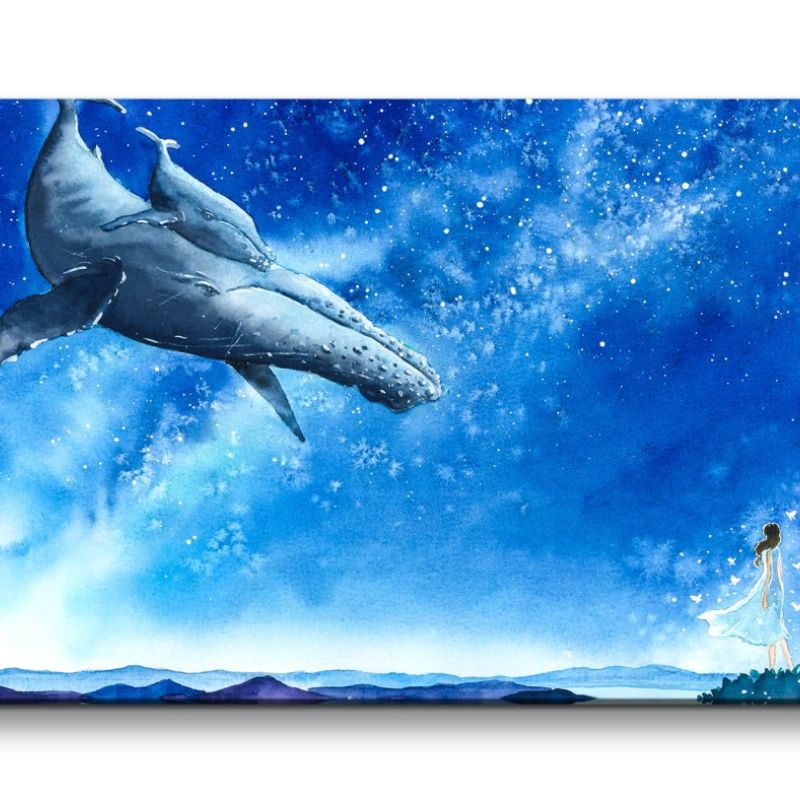 Leinwandbild 120x60cm Fantasievoll Wale Universum Junge Frau Zauberhaft Märchen