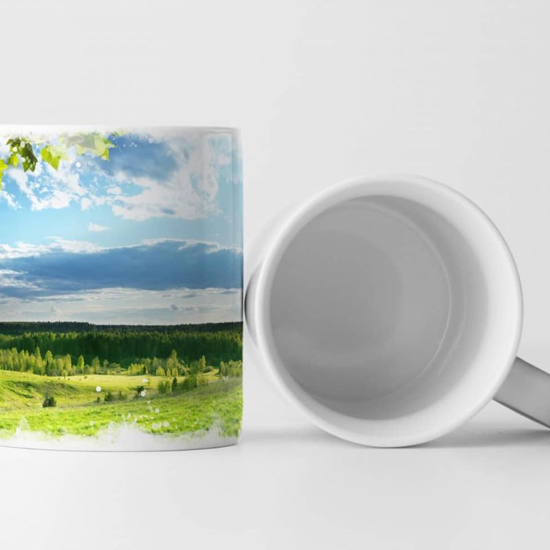 Tasse Geschenk Landschaftsfotografie – Frühlingswiese und Wald