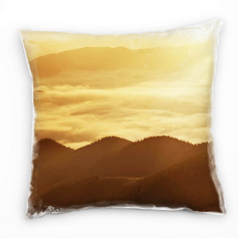 Landschaft, Berg, Sonnenaufgang, orange Deko Kissen 40x40cm für Couch Sofa Lounge Zierkissen