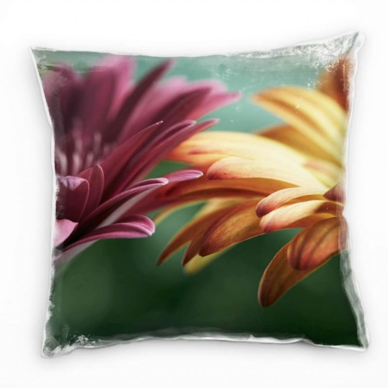 Macro, Blumen, Blütenblätter, orange, pink, grün Deko Kissen 40x40cm für Couch Sofa Lounge Zierkisse