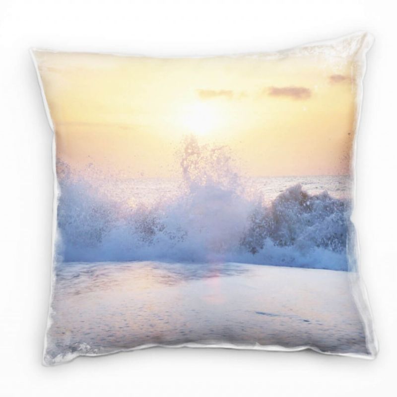 Strand und Meer, Brandung, Sonne, orange, grau Deko Kissen 40x40cm für Couch Sofa Lounge Zierkissen