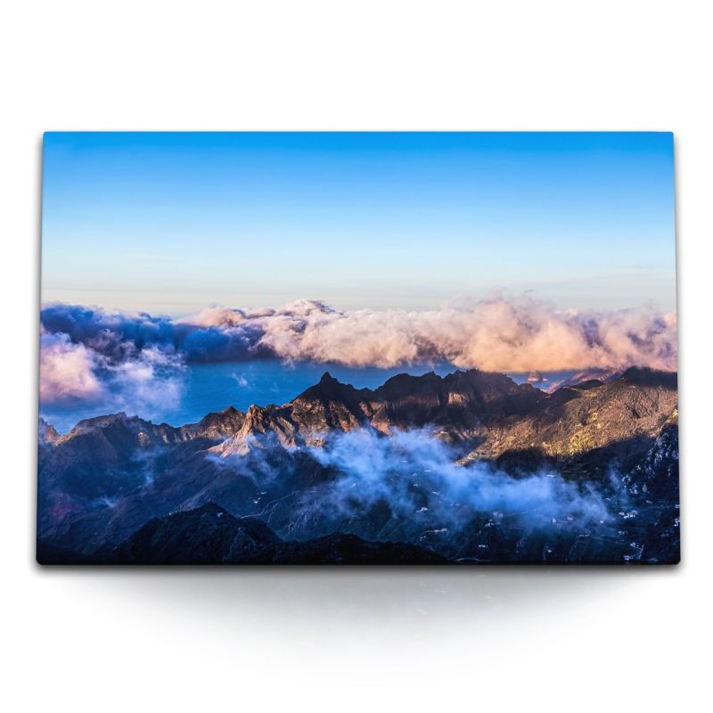 120x80cm Wandbild auf Leinwand Berge Gebirge Wolken Sonnenuntergang Bergkette