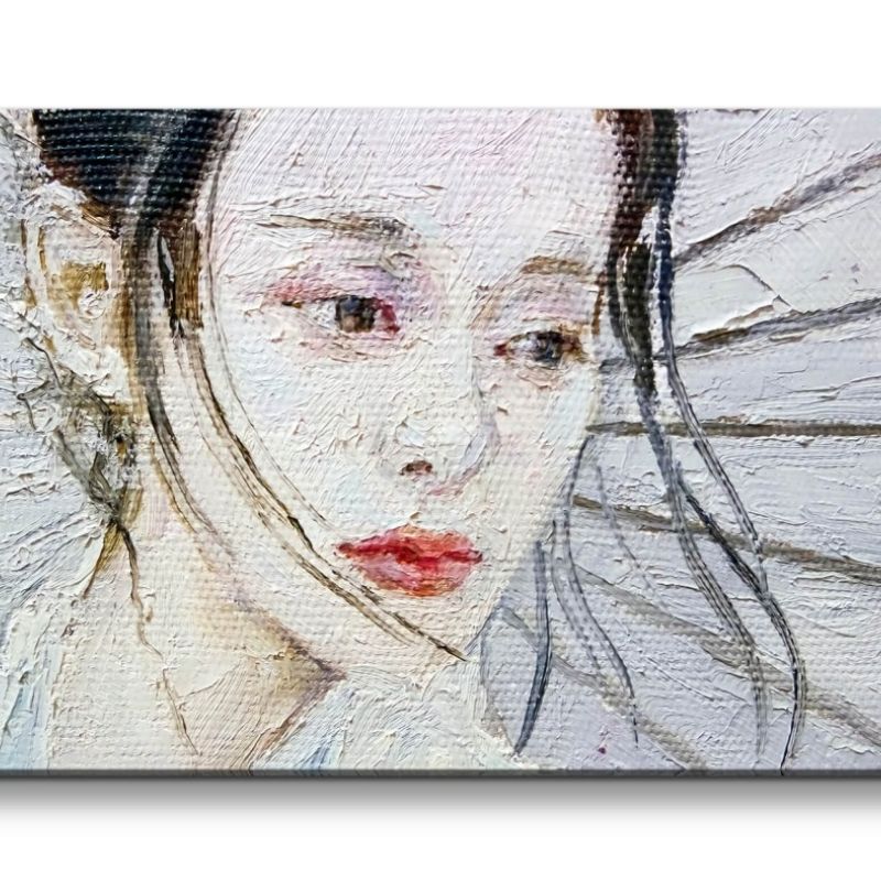 Leinwandbild 120x60cm Geisha Malerisch Sonnenschirm junge Frau Kunstvoll