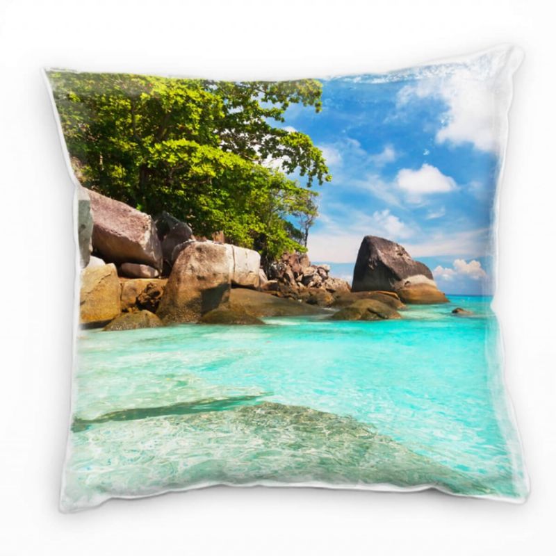 Strand und Meer, braun, türkis, grün, tropische Insel Deko Kissen 40x40cm für Couch Sofa Lounge Zier