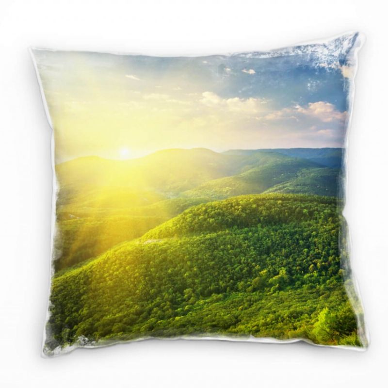 Landschaft, grün, gelb, Sonnenaufgang, Wald Deko Kissen 40x40cm für Couch Sofa Lounge Zierkissen