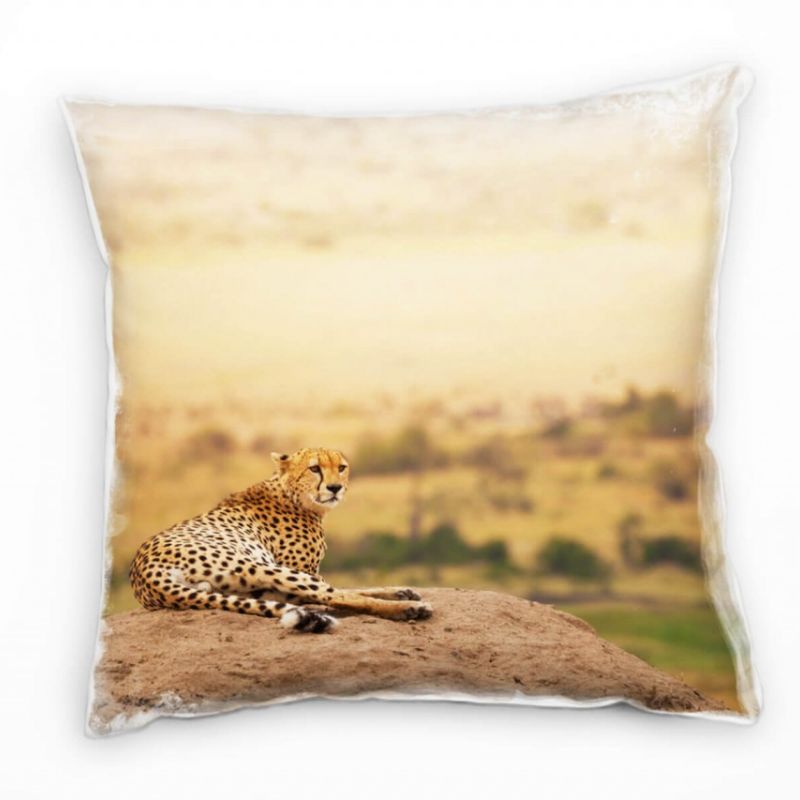 Tiere, liegender Gepard, Savanne, Afrika, orange Deko Kissen 40x40cm für Couch Sofa Lounge Zierkisse