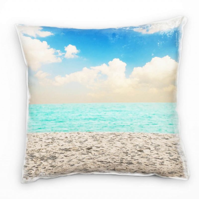 Strand und Meer, Wolken, beige, türkis, blau Deko Kissen 40x40cm für Couch Sofa Lounge Zierkissen