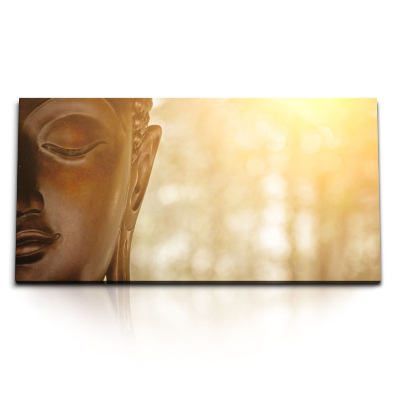 Kunstdruck Bilder 120x60cm Buddha Kopf Buddhastatue Sonnen Meditation