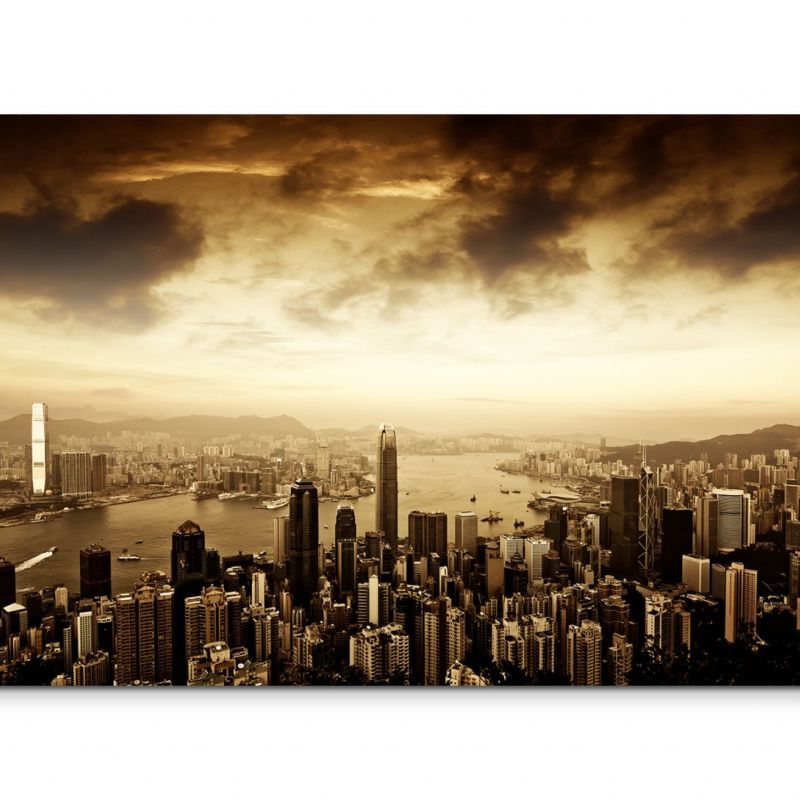 120x80cm Wandbild Hongkong Skyline Wolken