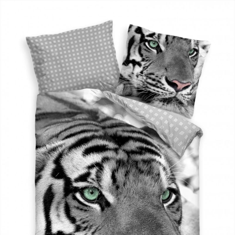 Tiger Gesicht Nahaufnahme Weiss Bettwäsche Set 135×200 cm + 80x80cm  Atmungsaktiv