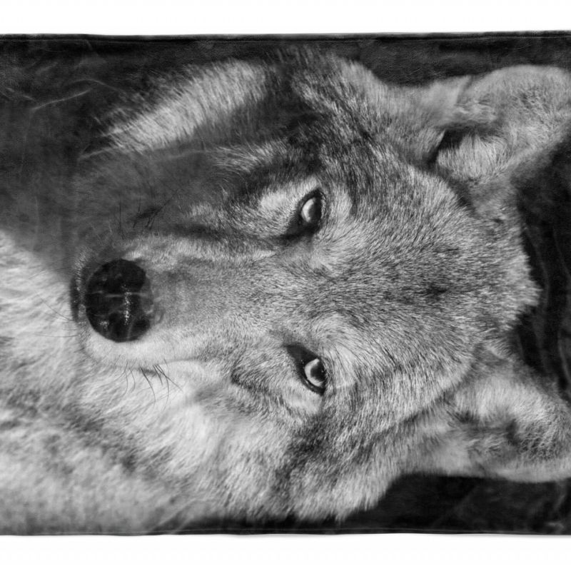 Handtuch Strandhandtuch Saunatuch Kuscheldecke  mit Tiermotiv grauer Wolf