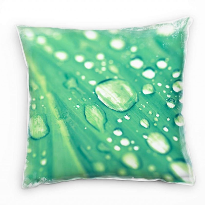 Macro, Natur, Blatt, Wassertropfen, grün Deko Kissen 40x40cm für Couch Sofa Lounge Zierkissen