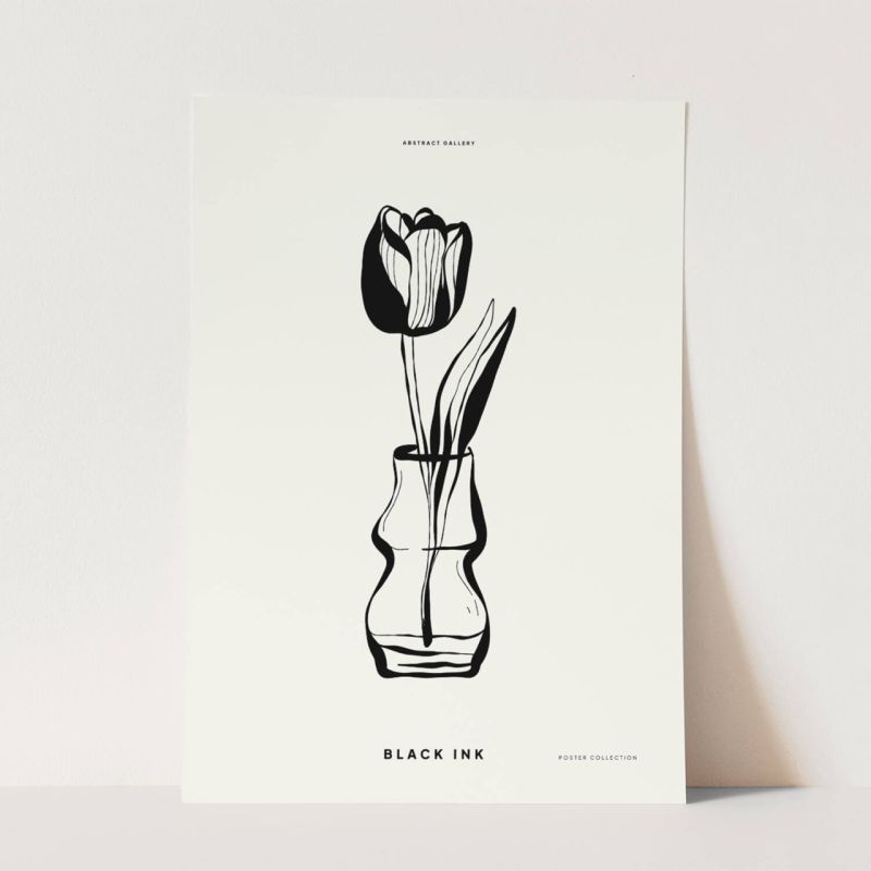 Black Ink dekorative Illustration Modern  Tulpe Blume Vase