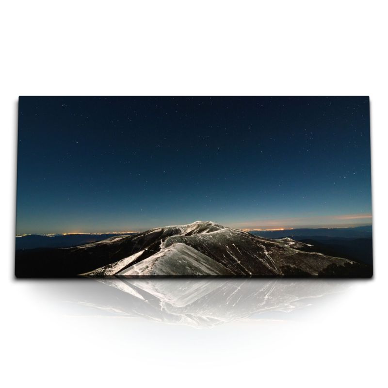 Kunstdruck Bilder 120x60cm Berg bei Nacht Sternenhimmel Landschaftsfotografie Sterne