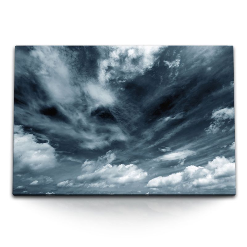 120x80cm Wandbild auf Leinwand Dunkle Wolken Himmel Grau Gewitter