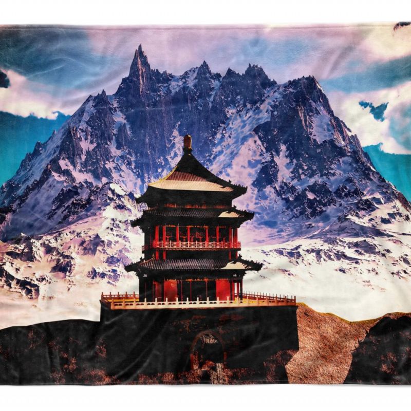 Handtuch Strandhandtuch Saunatuch Kuscheldecke mit Fotomotiv Himalaya Berg Tempel