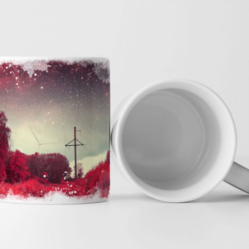 Tasse Geschenk Fotocollage – Vollmond über roter Landschaft bei Sternenhimmel