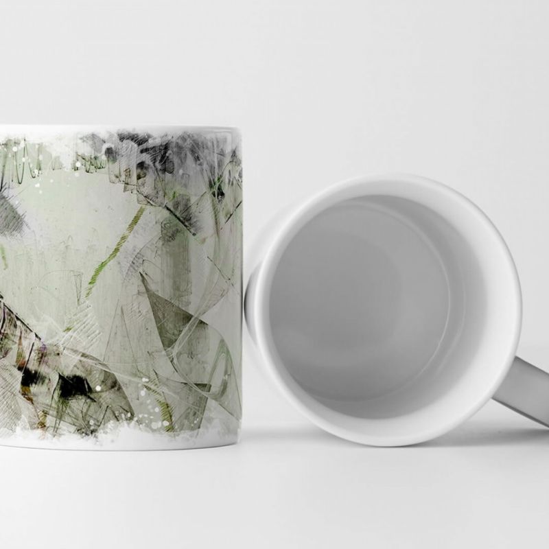 Tasse Geschenk hellgrau – grüne Abstraktion