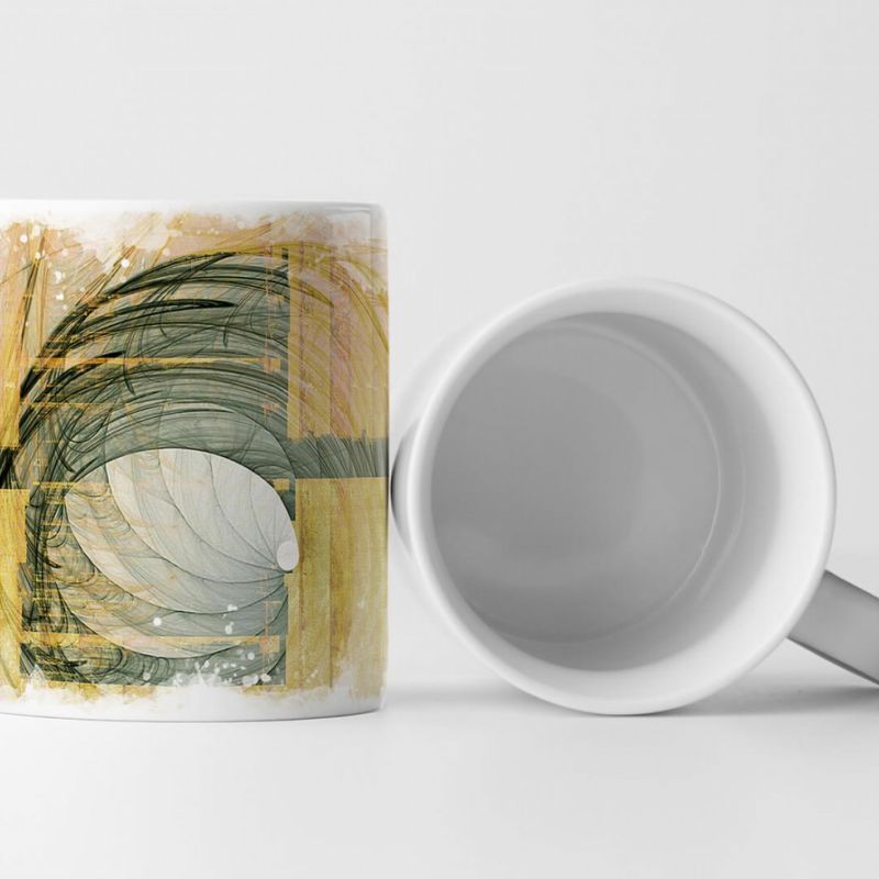 Tasse Geschenk Kreismuster, flaschengrün, beige-gelb