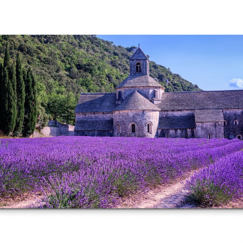 120x80cm Wandbild Frankreich Provence Lavendelfeld Steinkirche