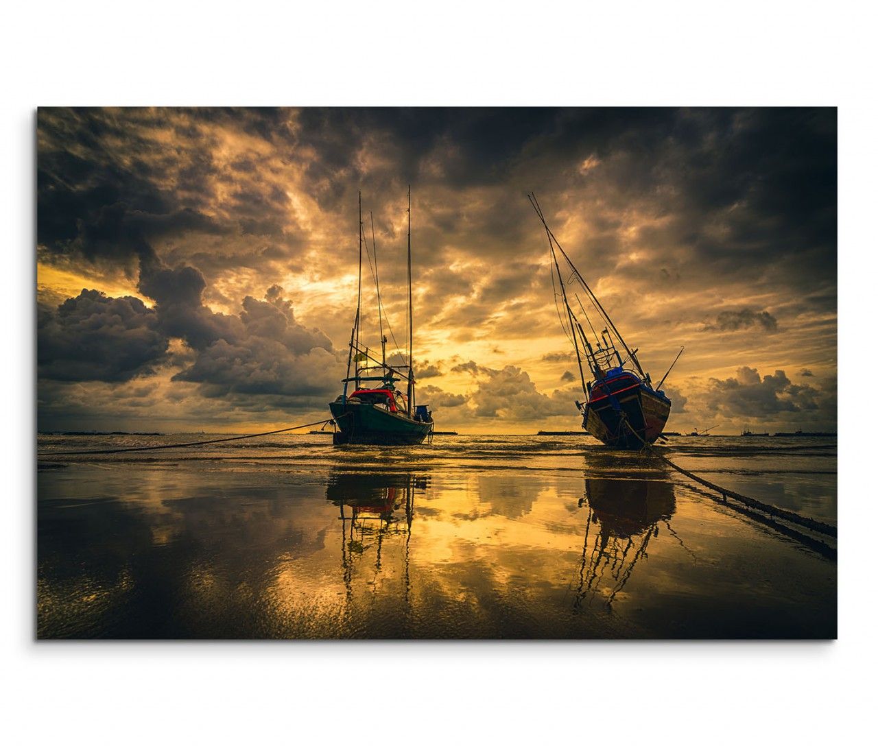 120x80cm Wandbild Thailand Meer Fischerboote Sonnenaufgang Wolken