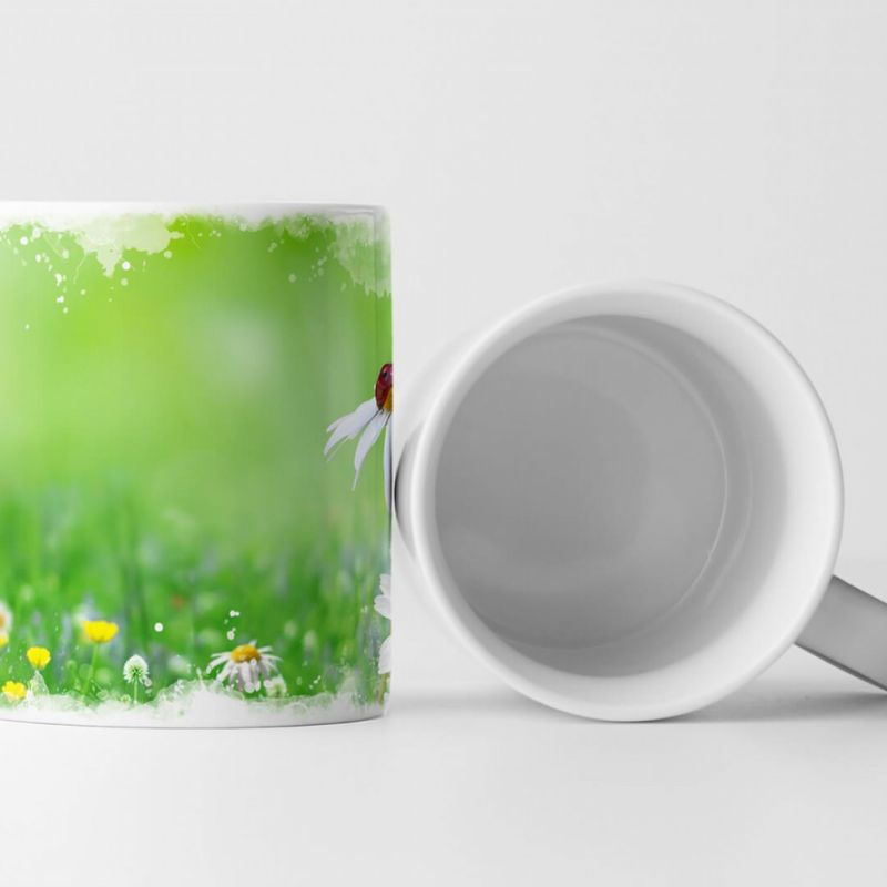 Tasse Geschenk Naturfotografie – Zwei Gänseblümchen mit Marienkäfer