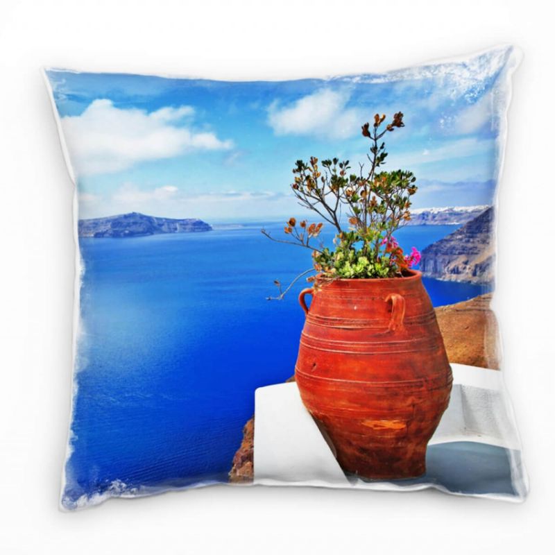 Strand und Meer, Vase, rot, blaues Wasser, blauer Himmel Deko Kissen 40x40cm für Couch Sofa Lounge Z