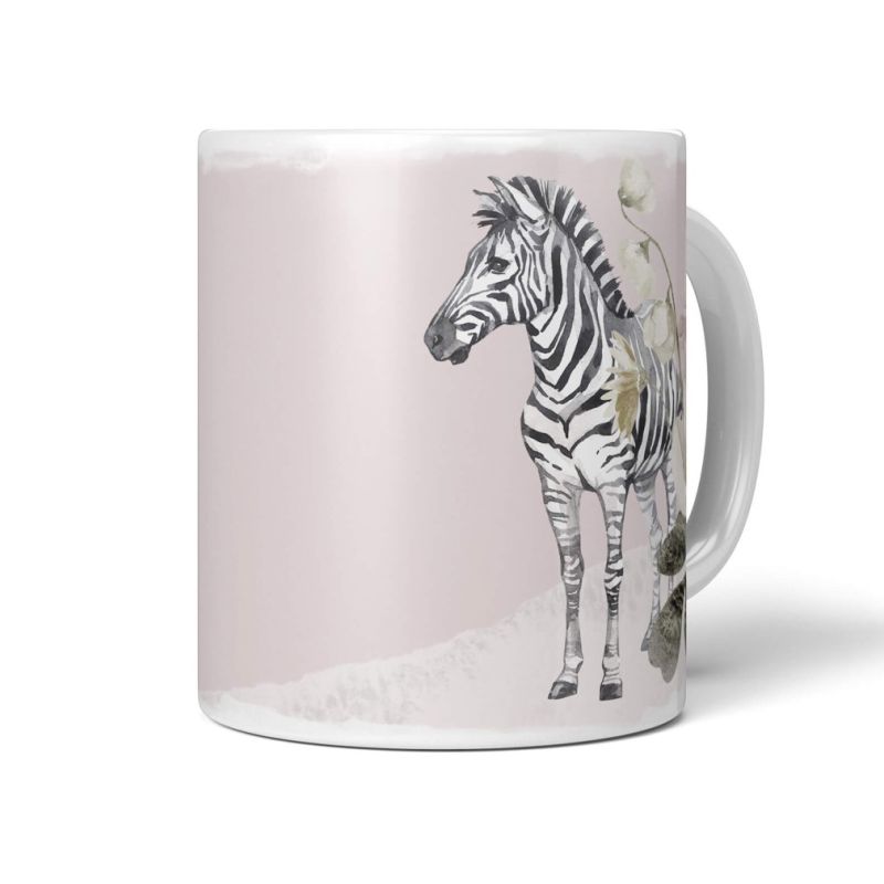 Tasse Porzellan Tier Motiv Zebra Blumen Kunstvoll Safari