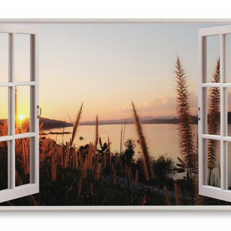 Wandbild 120x80cm Fensterbild Natur Meer Sonnenuntergang Abendrot Abenddämmerung