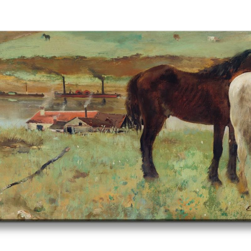 Remaster 120x60cm Edgar Degas weltberühmtes Wandbild Horse in a Meadow zeitlose Kunst Pferde Weide