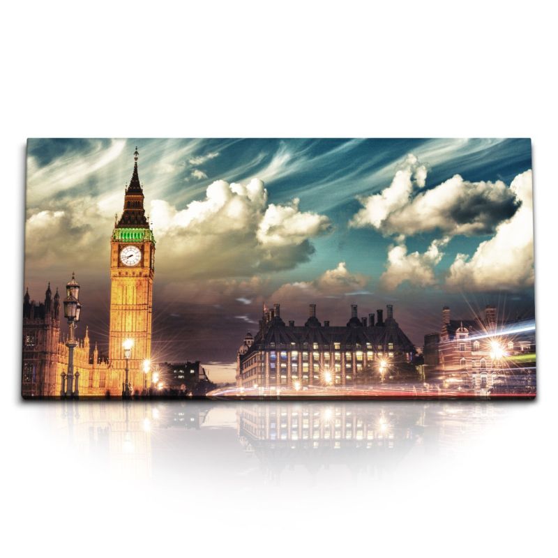 Kunstdruck Bilder 120x60cm Big Ben London Straßen Abend Fotokunst