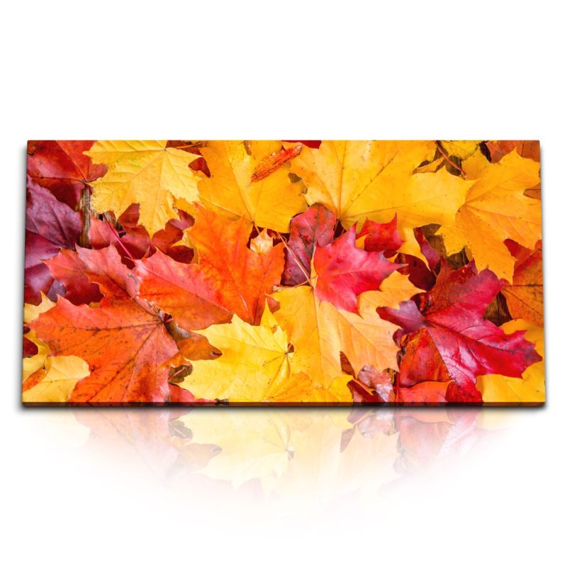 Kunstdruck Bilder 120x60cm Herbstblätter Herbst Baumblätter Orange Rot