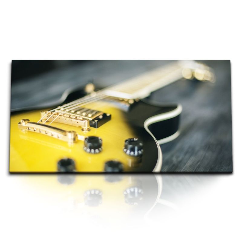 Kunstdruck Bilder 120x60cm E-Gitarre gelbe Gitarre Musik Rock Musikzimmer