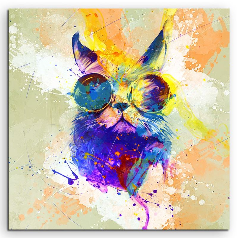 Cool Cat 60x60cm Aquarell Art Leinwandbild