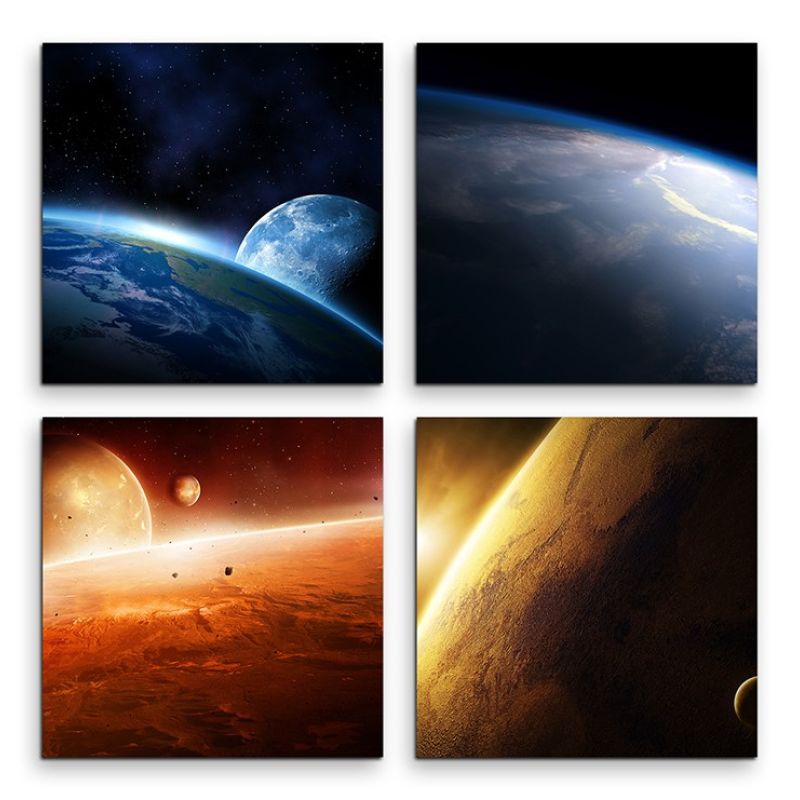 4 teiliges Leinwandbild je 30x30cm  –  Weltall Mars Universum Mond