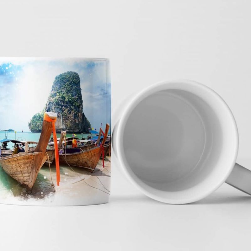 Tasse Geschenk Landschaftsfotografie – Paradiesischer Strand mit Booten Thailand