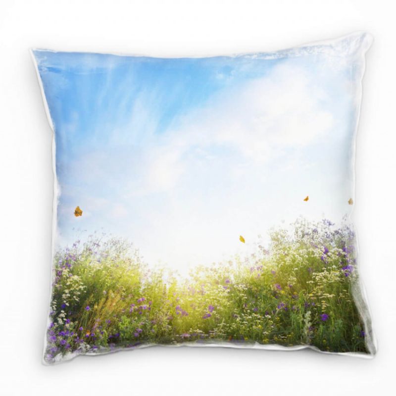 Sommer, Wiese, Schmetterlinge, Blumen, grün Deko Kissen 40x40cm für Couch Sofa Lounge Zierkissen