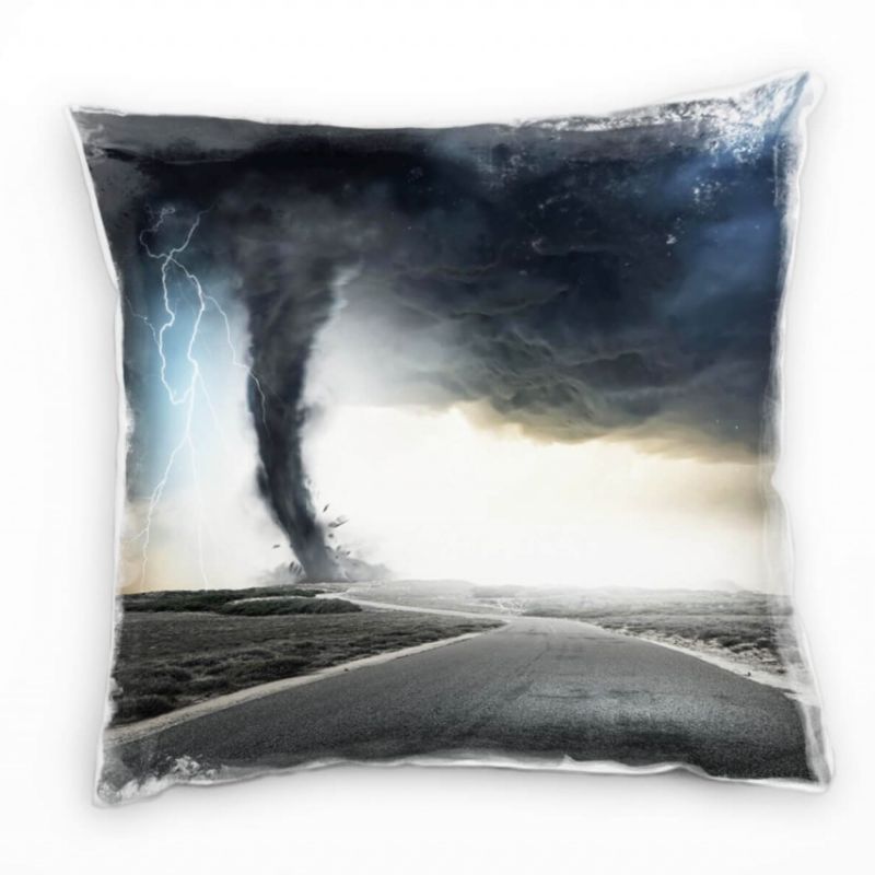 Natur, Unwetter, Tornado, Blitze, grau, blau Deko Kissen 40x40cm für Couch Sofa Lounge Zierkissen