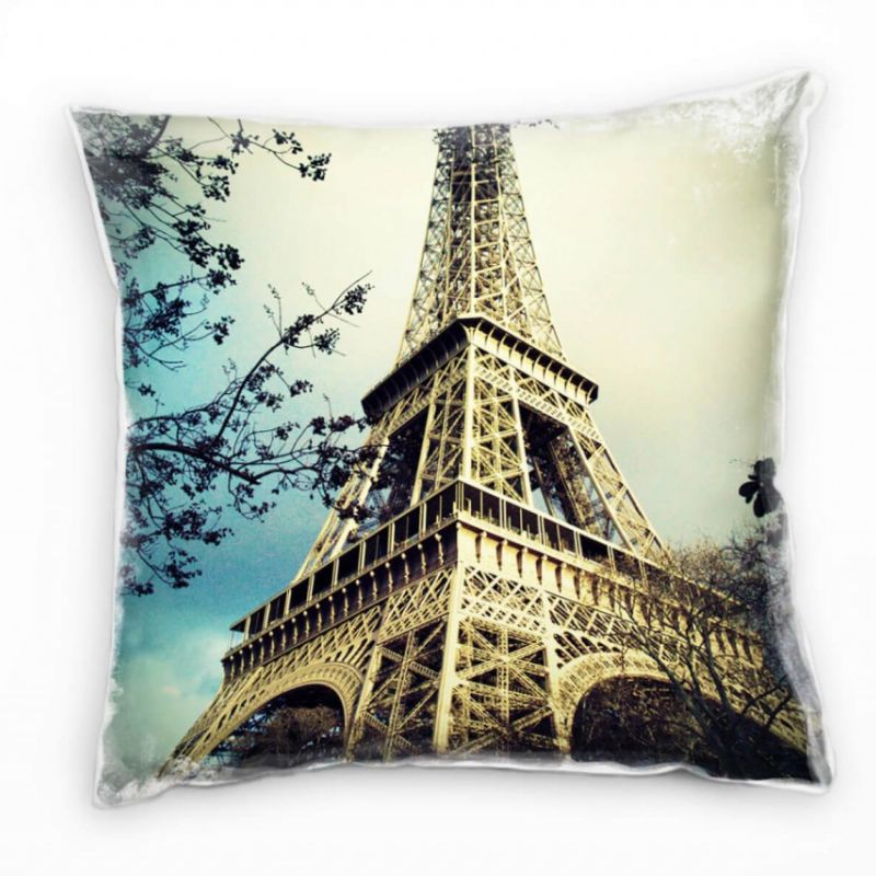 Urban und City, braun, Eiffelturm, Paris Deko Kissen 40x40cm für Couch Sofa Lounge Zierkissen