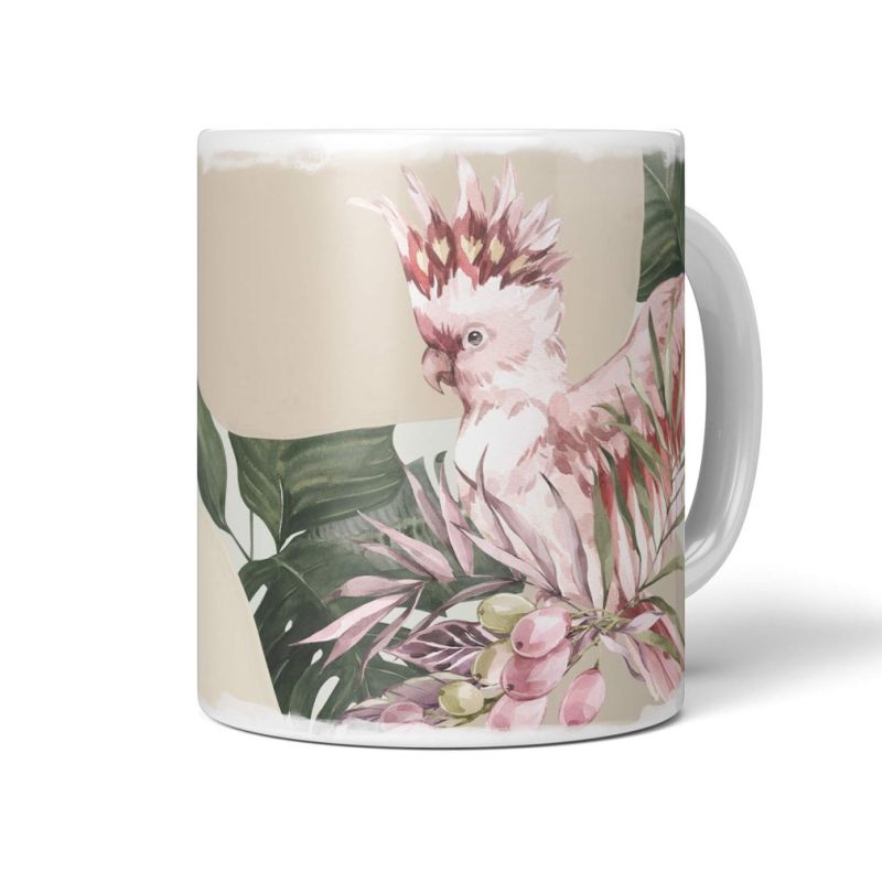 Dekorative Tasse mit schönem Vogel Motiv Kakadus Pastelltöne Kunstvoll Exotisch Vintage