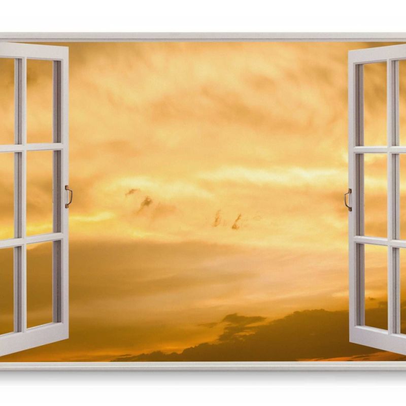 Wandbild 120x80cm Fensterbild Roter Himmel Abendrot Wolken Rot Sonnenuntergang