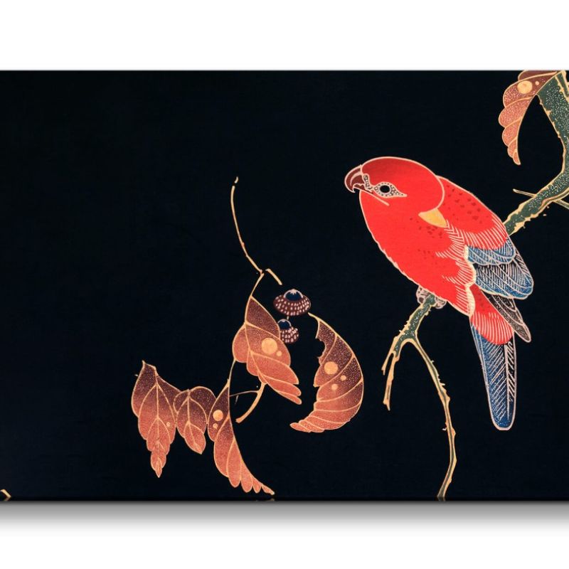 Remaster 120x60cm Ito Jakuchu traditionelle japanische Kunst Red Parrot on the Branch of a Tree