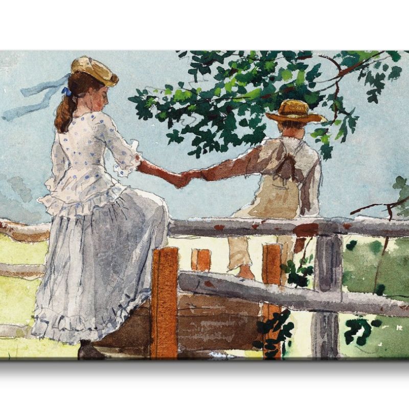 Remaster 120x60cm Winslow Homer weltberühmtes Wandbild On the Stile Sommer Pärchen Traumhaft