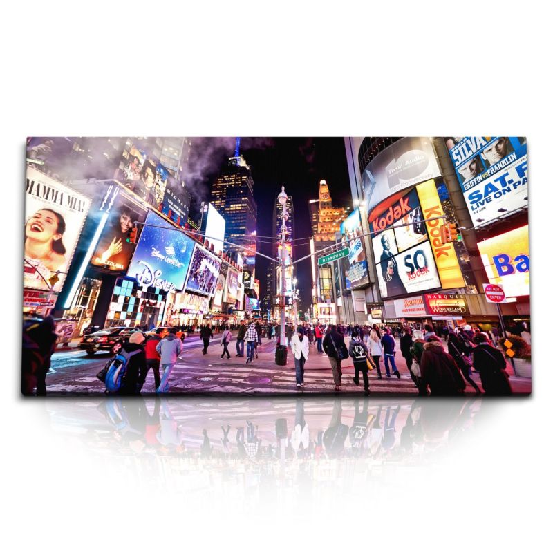 Kunstdruck Bilder 120x60cm Broadway New York Reklametafeln Nacht