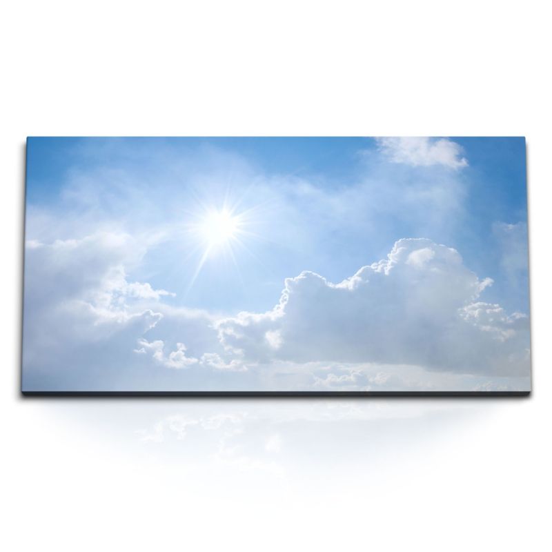 Kunstdruck Bilder 120x60cm Blauer Himmel Sonne Wolken Hellblau