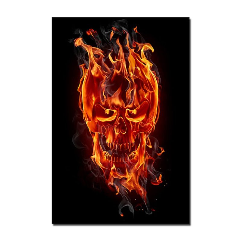 120x60cm Feuer Flammen Totenkopf Rauch