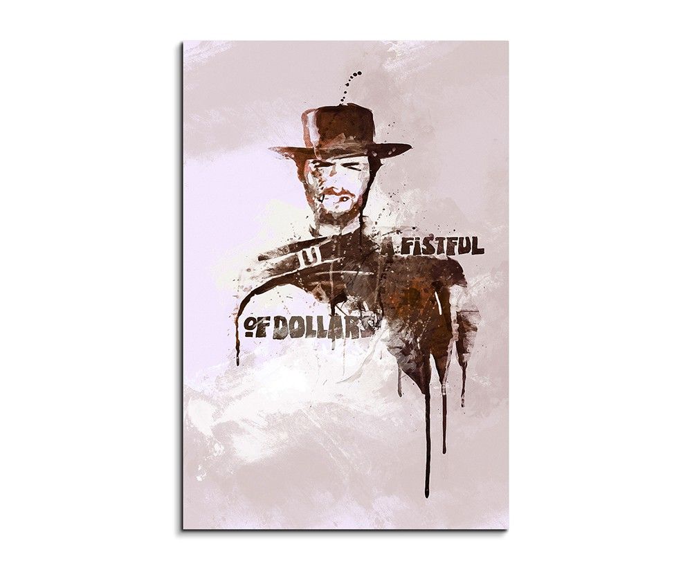 A Fistful of Dollars 90x60cm Aquarell Art Wandbild auf Leinwand fertig gerahmt Original Sinus Art