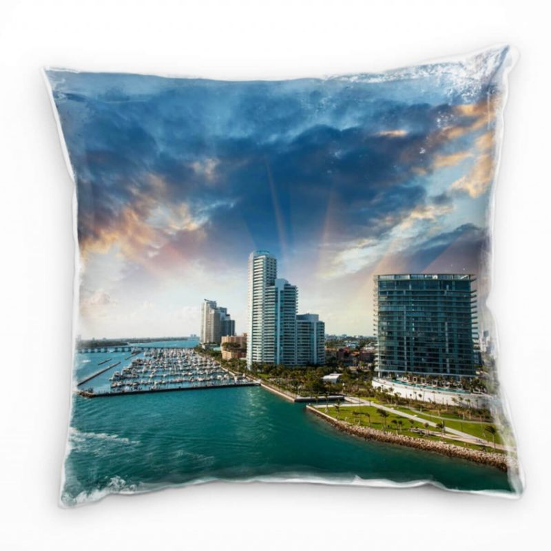 Urbanes und City, Hochhäuser, Miami Florida, türkis Deko Kissen 40x40cm für Couch Sofa Lounge Zierki